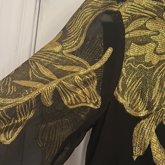 Aritzia Wilfred silk & gold metallic thread embroidered lined tunic dress SZ XS - Picture 3 of 6
